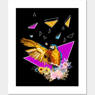 Macaw with flowers Posters and Art